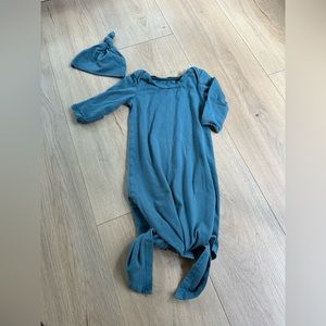 Baby Knotted Gown and Hat Set - Teal Blue